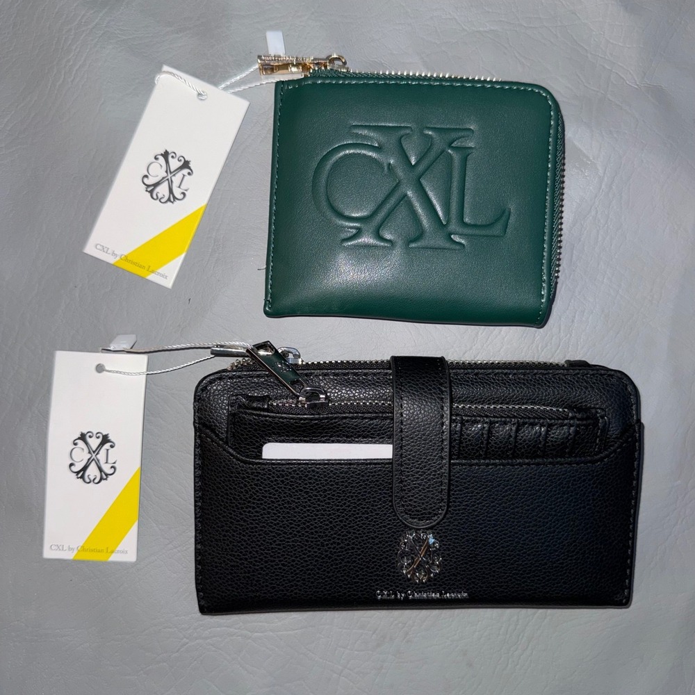 Bundle 2 CXL Christian Lacroix Wallets Black Pebble Bifold Teal‎ Python Zip NWT